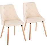 Giovanni Dining Accent Chair in Natural Wood & Cream Leatherette (Set of 2)